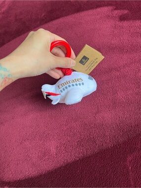 Emirates White Plush Airplane Keyring Toy - Kids Vehicles